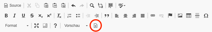Editor-Werkzeugleiste mit hervorgehobenen Vorlage-Icon